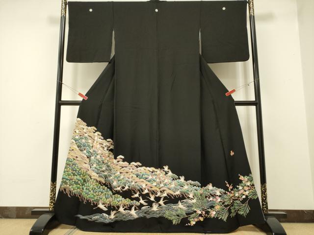 平和屋着物■豪華黒留袖　作家物　立波飛鶴松文　正絹　逸品　DAAK7140yyy