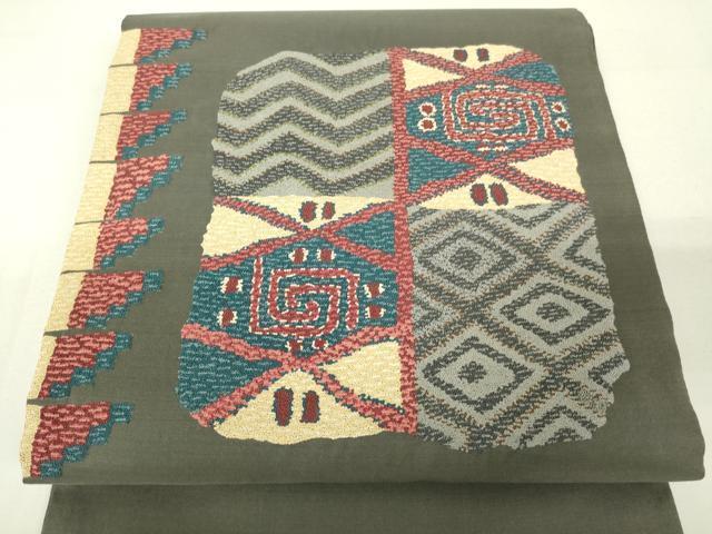 平和屋着物■中国三大刺繍　相刺繍　総刺繍　太鼓柄袋帯　幾何学文様　正絹　逸品　DAAL0630sf