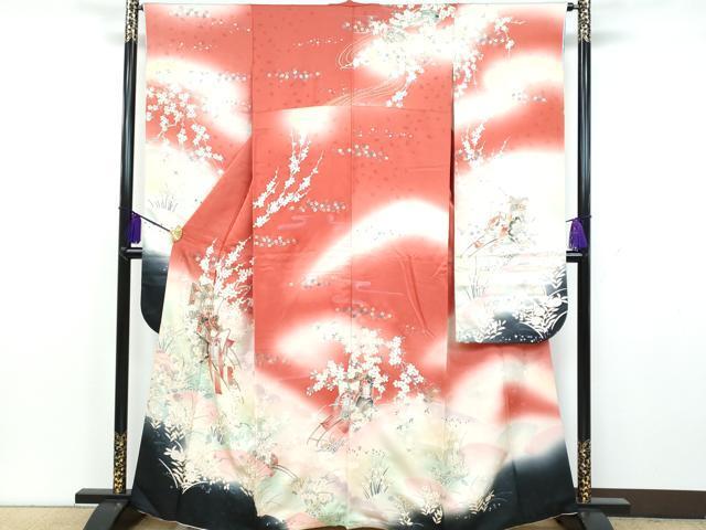 平和屋着物■豪華振袖　御所車草花文　暈し染め　金銀彩　正絹　逸品　CAAK5647fb