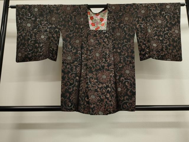 平和屋着物■道行コート　花唐草文　黒地　銀糸　正絹　逸品　CAAK3945dy