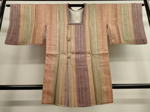 平和屋着物■道行コート　間道　ロング丈　正絹　逸品　CAAK3947dy