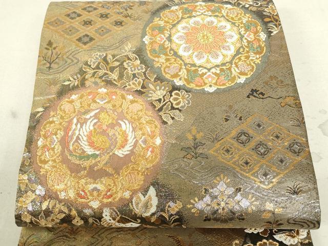 平和屋着物■六通柄袋帯　鳳凰正倉院花文　プラチナ箔　正絹　逸品　DAAL0638sf