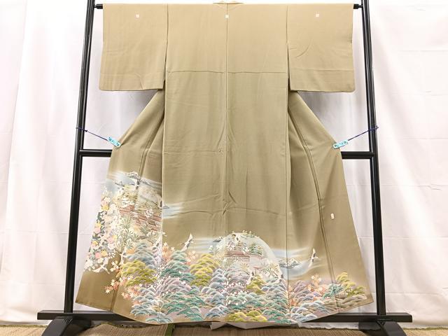 平和屋着物■豪華色留袖　友禅　作家物　飛鶴風景草花文　暈し染め　正絹　逸品　BAAL5345op