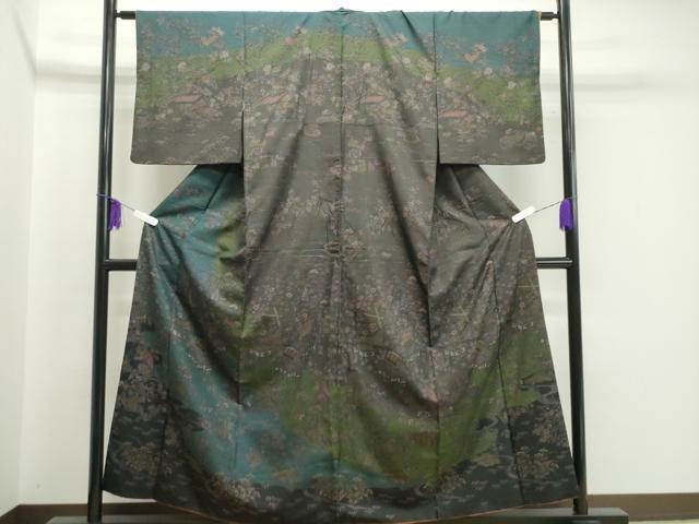 平和屋着物●本場大島紬　訪問着　100亀甲　御所解松竹梅文　正絹　逸品　CAAL6835gh