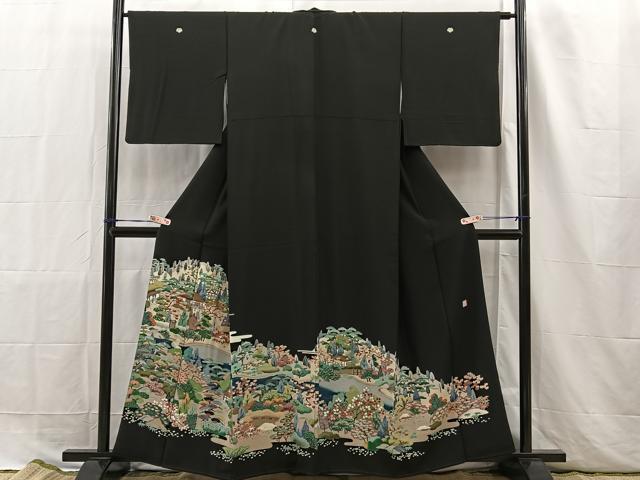 平和屋着物■豪華黒留袖　友禅　作家物　風景文　正絹　逸品　BAAM3291hz