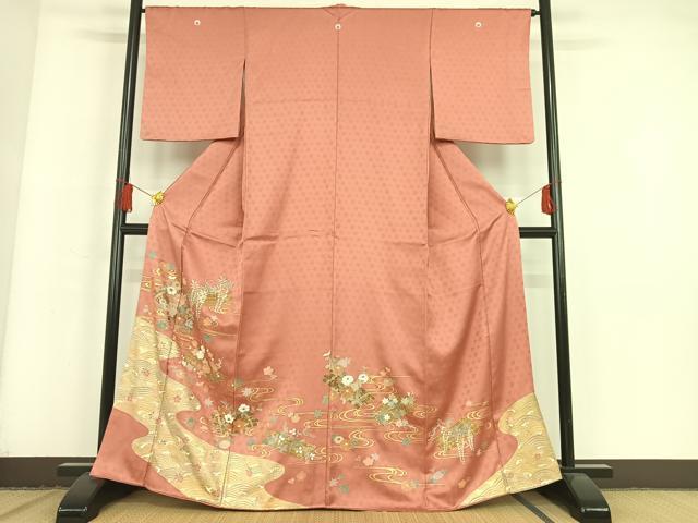 平和屋着物■豪華色留袖　駒刺繍　花筏文　金彩　正絹　逸品　AAAM9515zg