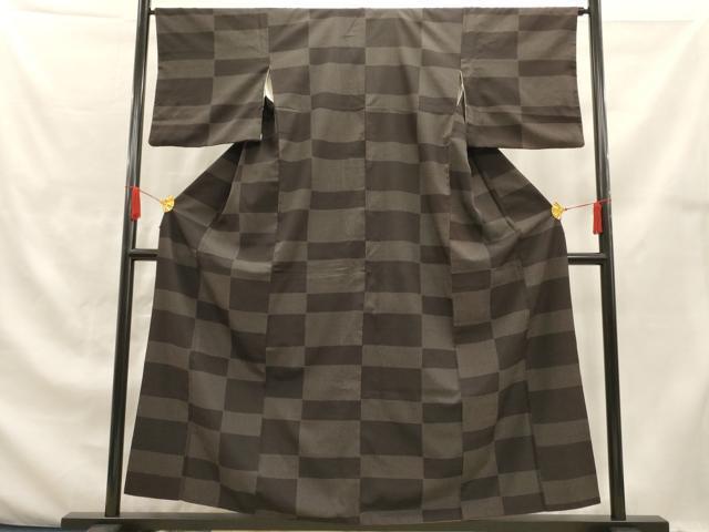 平和屋着物■本塩沢　市松文様　正絹　逸品　AAAJ3433jd