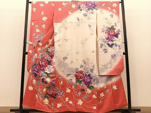 平和屋着物■豪華振袖　刺繍　薔薇　バラ　暈し染め　銀彩　正絹　逸品　BAAM9440gt