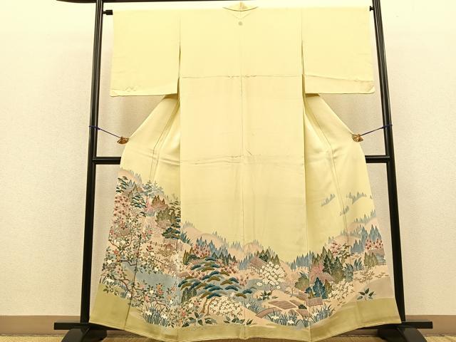 平和屋着物■豪華色留袖　友禅　遠山風景花文　正絹　逸品　BAAM9455gt