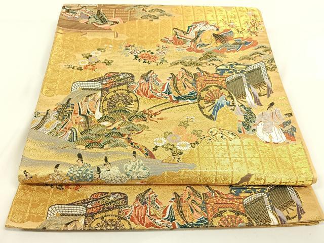 平和屋着物◎六通柄袋帯　唐織　人物風景文　金糸　正絹　逸品　AAAN6335jh