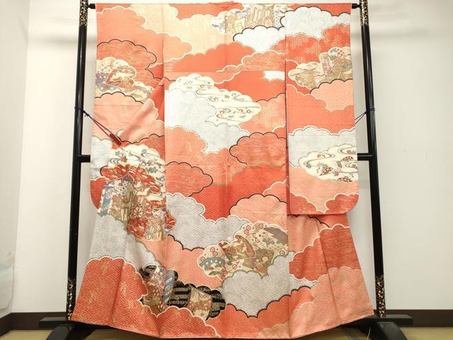 平和屋着物■豪華振袖　駒刺繍　御所車飛鶴吉祥花文　金彩　正絹　逸品　DAAL2025ya