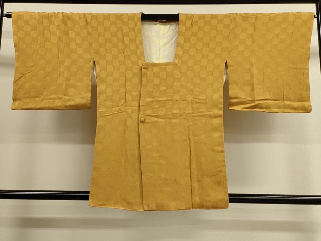 平和屋着物■道行コート　市松地紋　黄唐茶色　正絹　逸品　CAAK3897dy