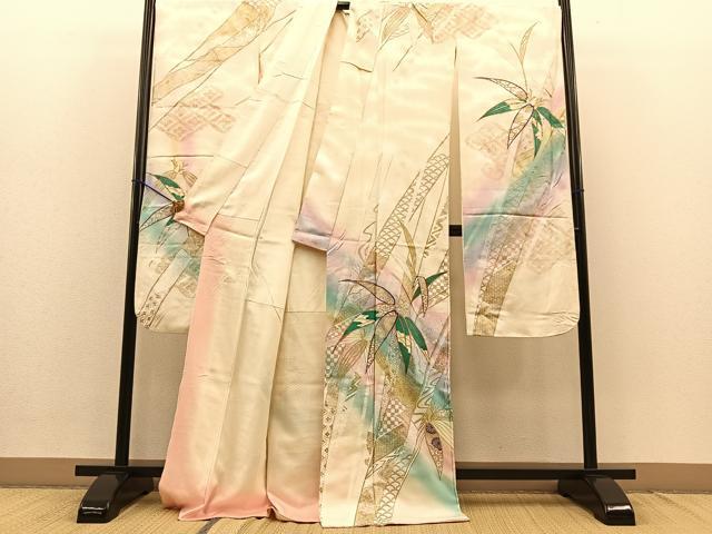 平和屋着物■山本寛斎　振袖　笹竹文　金銀彩　正絹　逸品　BAAM8701yc