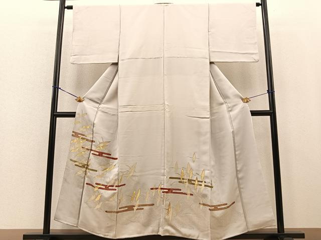 平和屋着物■豪華色留袖　駒刺繍　寿光織　エ霞飛鶴文　金糸　正絹　逸品　BAAN0105gt