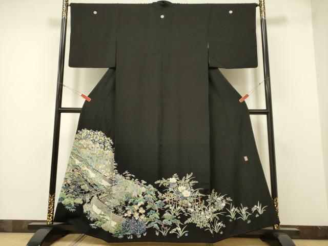 平和屋着物■豪華黒留袖　作家物　風景花松文　正絹　逸品　DAAK7130yyy