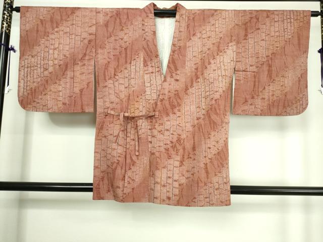 平和屋着物■道中着　紬地　絞り　間道　正絹　逸品　DAAK9198cm