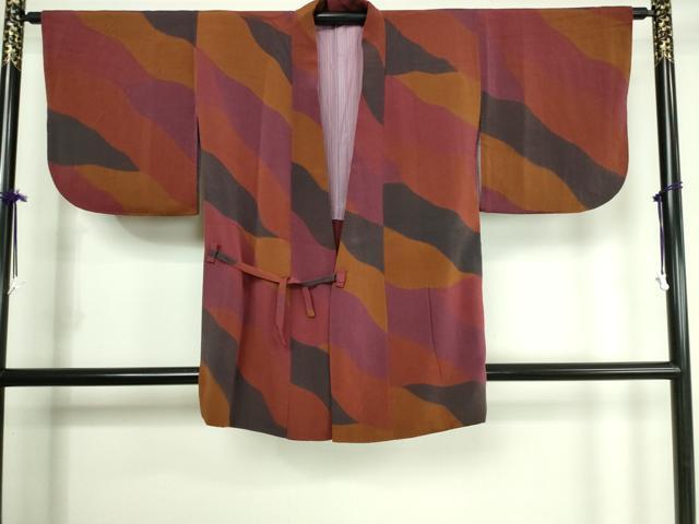 平和屋着物■道中着　抽象文様　鬼しぼ縮緬　正絹　逸品　DAAK9199cm