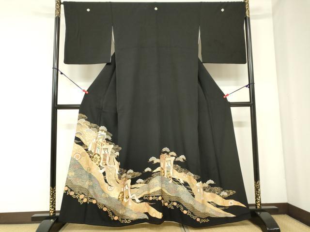 平和屋着物■豪華黒留袖　駒刺繍　御所車松文　金銀彩　正絹　逸品　DAAL1036ma