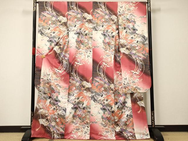 平和屋着物■豪華振袖　飛鶴吉祥文　暈し染め　金銀彩　正絹　逸品　AAAN1973iu