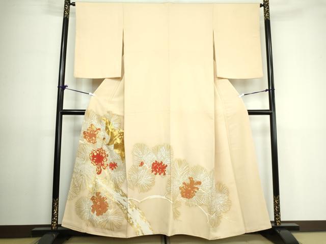 平和屋着物■豪華色留袖　駒刺繍　飛鶴松文　金彩　正絹　逸品　DAAL1030ma