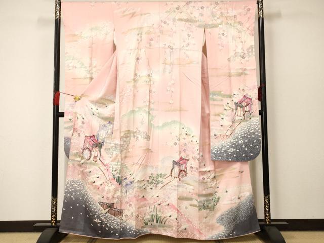 平和屋着物■豪華振袖　飛鶴御所車文　金銀彩　正絹　逸品　AAAN1942iu