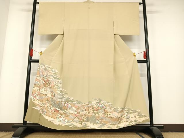 平和屋着物■豪華色留袖　扇面花文　金彩　正絹　逸品　AAAM9420zg