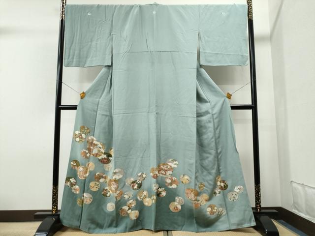平和屋着物■豪華色留袖　駒刺繍　御所車貝桶檜扇花文　暈し染め　金彩　正絹　逸品　CAAK6779yc