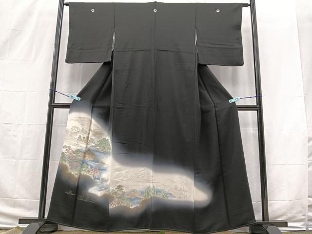 平和屋着物■豪華黒留袖　寿光織　名所風景文　金糸　正絹　逸品　BAAM8320hv