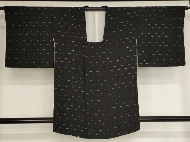 平和屋着物■道行コート　笹の葉文　黒地　銀糸　正絹　逸品　AAAN6957bw