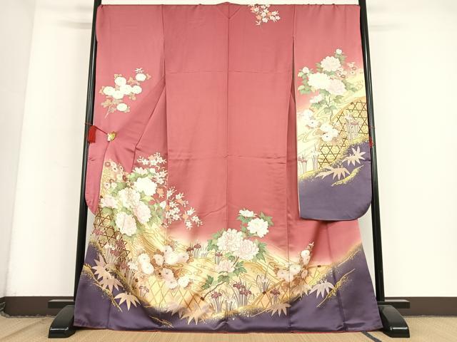 平和屋着物■豪華振袖　流水草花地紋　暈し染め　金彩　正絹　逸品　AAAM9405zg