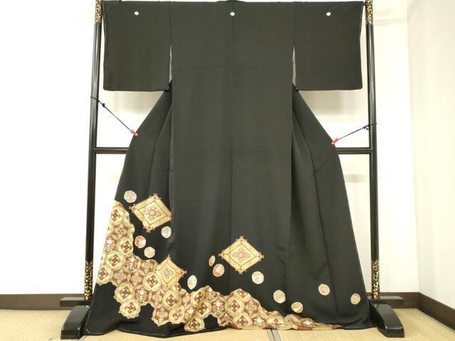 平和屋着物■豪華黒留袖　駒刺繍　道長雪輪花菱文　金彩　正絹　逸品　DAAL1038ma