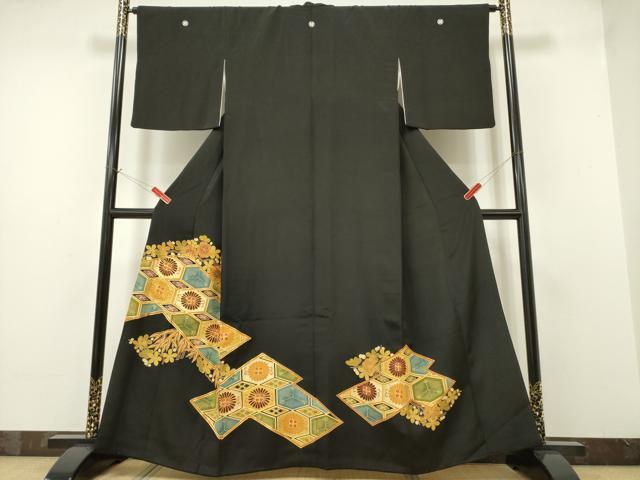 平和屋着物■豪華黒留袖　駒刺繍　吉祥花文　金彩　正絹　逸品　DAAK7069yyy