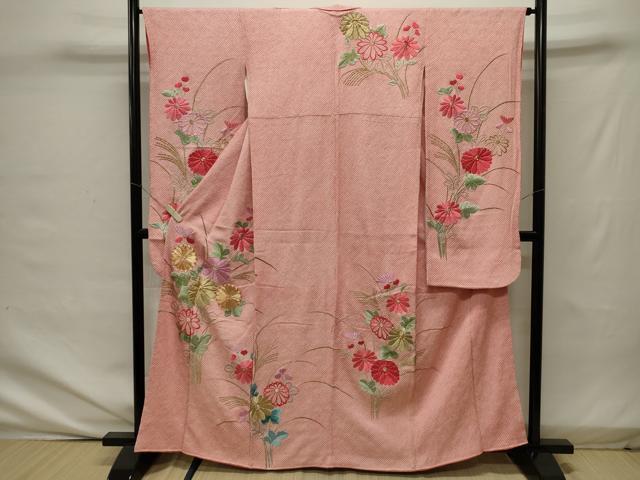 平和屋着物■豪華振袖　総絞り　駒刺繍　枝花文　金糸　正絹　逸品　CAAK0281in