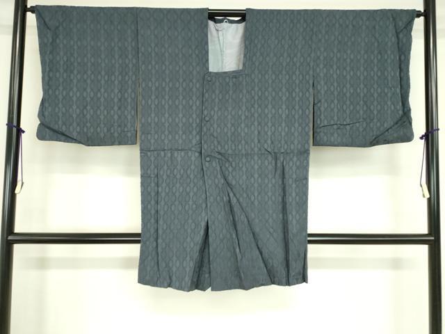 平和屋着物■道行コート　網目文様　御召御納戸色　ロング丈　正絹　逸品　DAAK9449cm