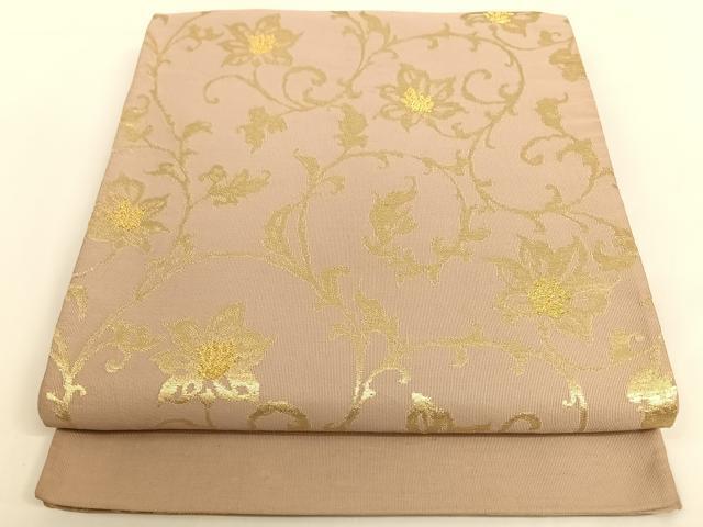 平和屋着物◎六通柄袋帯　花唐草　金糸　正絹　逸品　AAAM6987ey