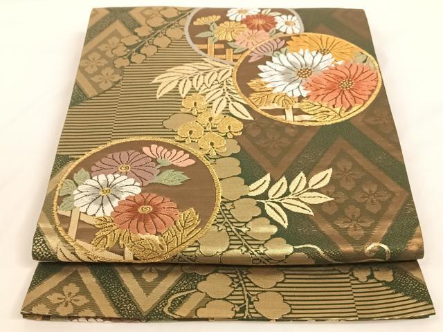 平和屋着物◎六通太鼓柄袋帯　唐織　花丸文　金糸　引箔　正絹　逸品　AAAM6966ey