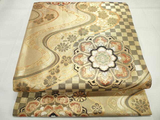 平和屋着物◎六通柄袋帯　正倉院花文　金糸　正絹　逸品　DAAK8005bc