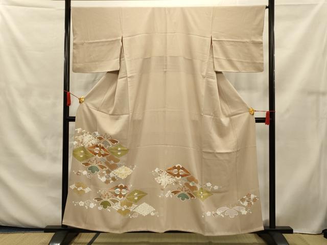 平和屋着物■豪華色留袖　駒刺繡　向い鶴武士文　正絹　逸品　AAAM0965fy