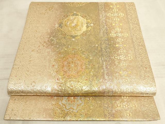 平和屋着物◎六通柄袋帯　正倉院鳳凰花文　金糸　引箔　正絹　逸品　AAAM3924sx