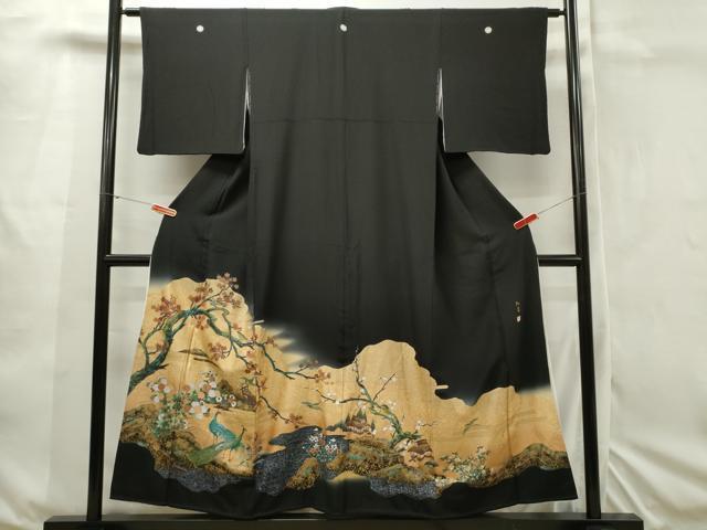 平和屋着物■豪華黒留袖　作家物　孔雀風景花鳥文　暈し染め　金彩　正絹　逸品　CAAK7361ze