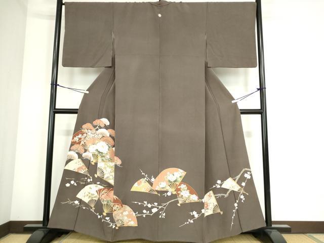 平和屋着物■豪華色留袖　扇面牡丹松文　金彩　正絹　逸品　DAAK8548az