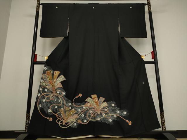 平和屋着物■豪華黒留袖　作家物　束ね短冊花文　金彩　正絹　逸品　AAAN2128cg