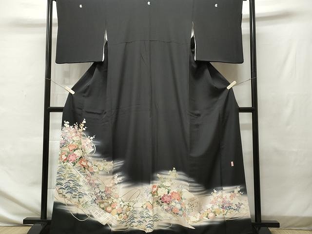 平和屋着物■豪華黒留袖　友禅　作家物　風景枝花文　暈し染め　正絹　逸品　CAAJ5069yk