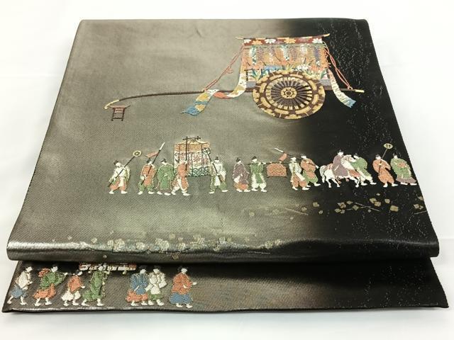 平和屋着物◎六通太鼓柄袋帯　人物御所車文　金糸　引箔　正絹　逸品　AAAN9912jh