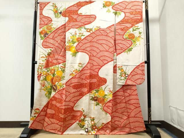 平和屋着物■豪華振袖　駒刺繍　絞り　エ霞草花文　金彩　正絹　逸品　CAAK6628yc