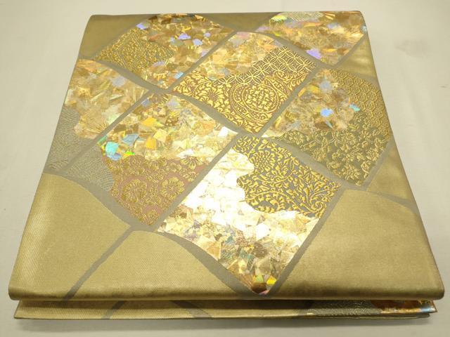 平和屋着物■金彩友禅作家　金彩の魔術師　堀省平　金煌織　六通太鼓柄袋帯　瓦吉祥草花文　金糸　正絹　逸品　CAAK9084th