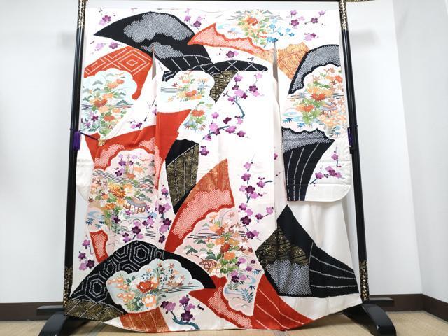 平和屋着物●豪華振袖　駒刺繍　絞り　風景籬草花文　金彩　正絹　逸品　CAAK4745hy