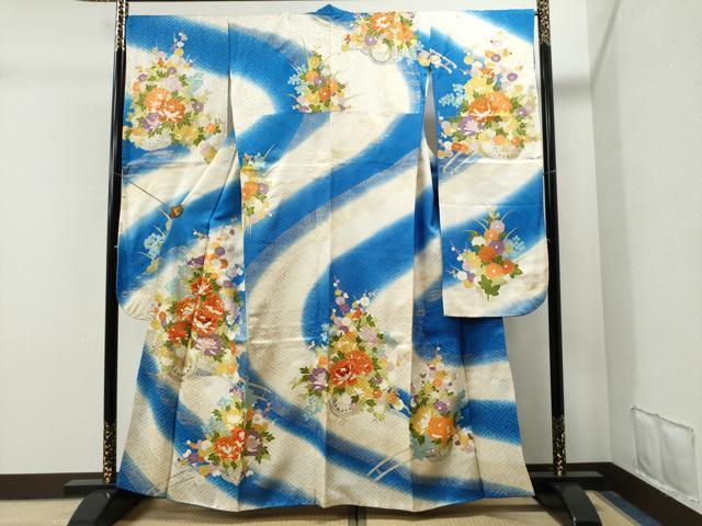 平和屋着物■豪華振袖　駒刺繍　牡丹花車文　暈し染め　金彩　正絹　逸品　CAAK6531yc