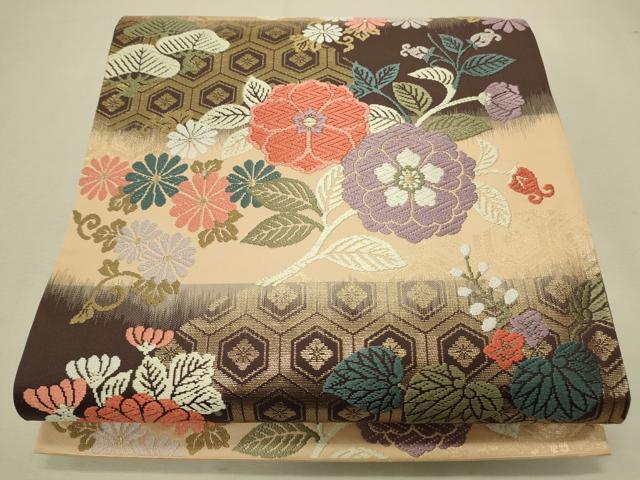 平和屋着物■六通柄袋帯　唐織　吉祥草花文　金糸　正絹　逸品　CAAK9047th