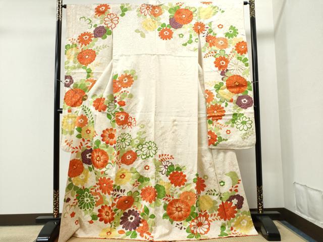 平和屋着物■豪華振袖　駒刺繍　草花文　金彩　正絹　逸品　CAAK6588yc